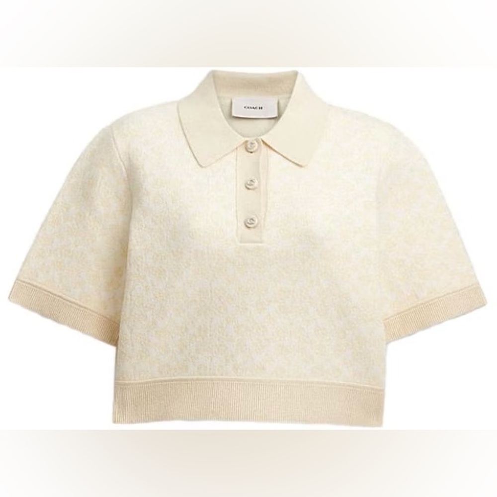 Coach Cream Polo-Style Terry Knit Crop Top